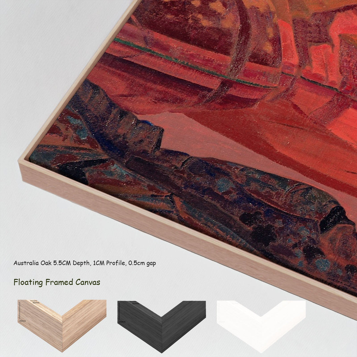 Buried Treasures by Nicholas Roerich in a floating frame, large red and pink Symbolist canvas print