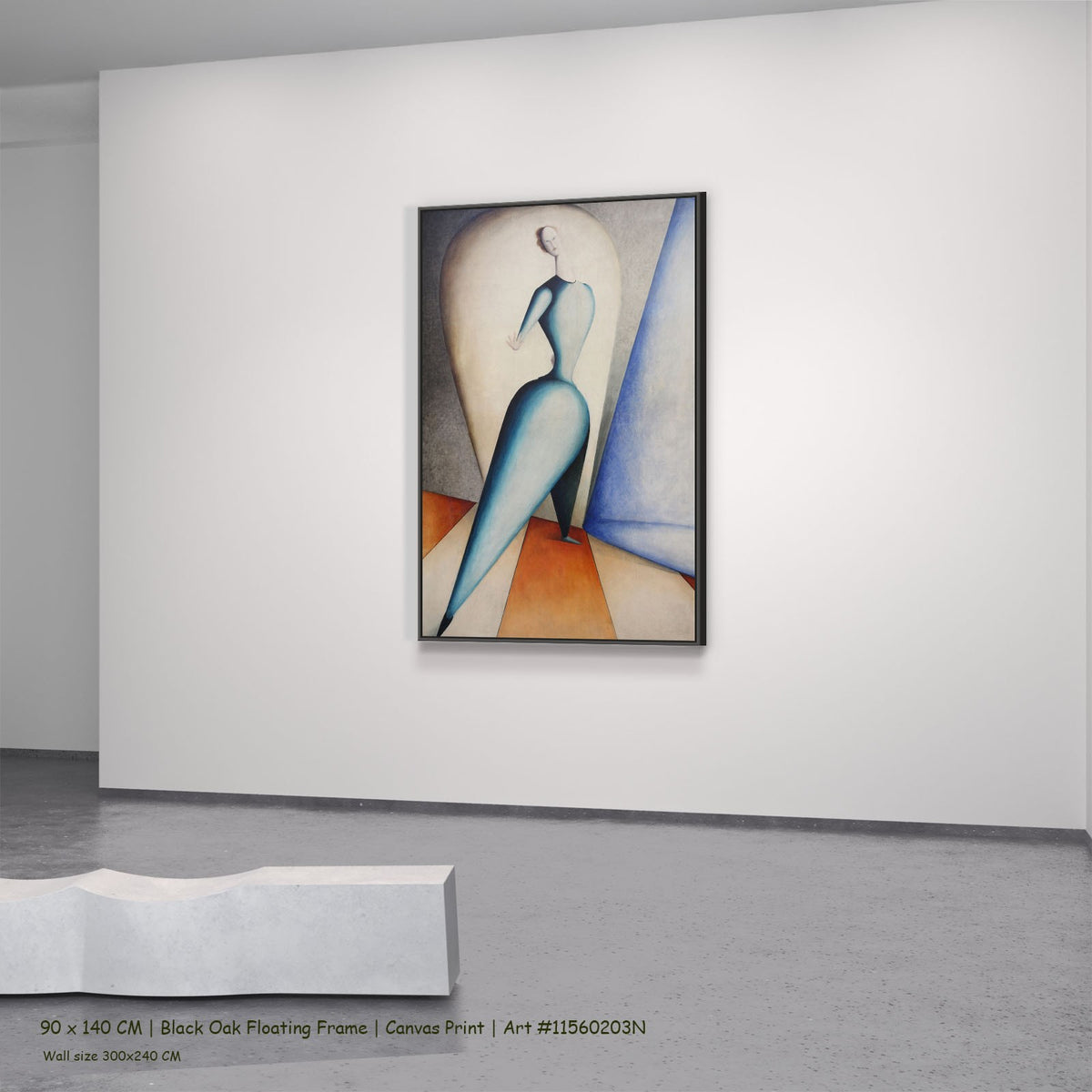 Danceress by Oskar Schlemmer in a black oak floating frame, large light blue and orange Modern Abstract canvas