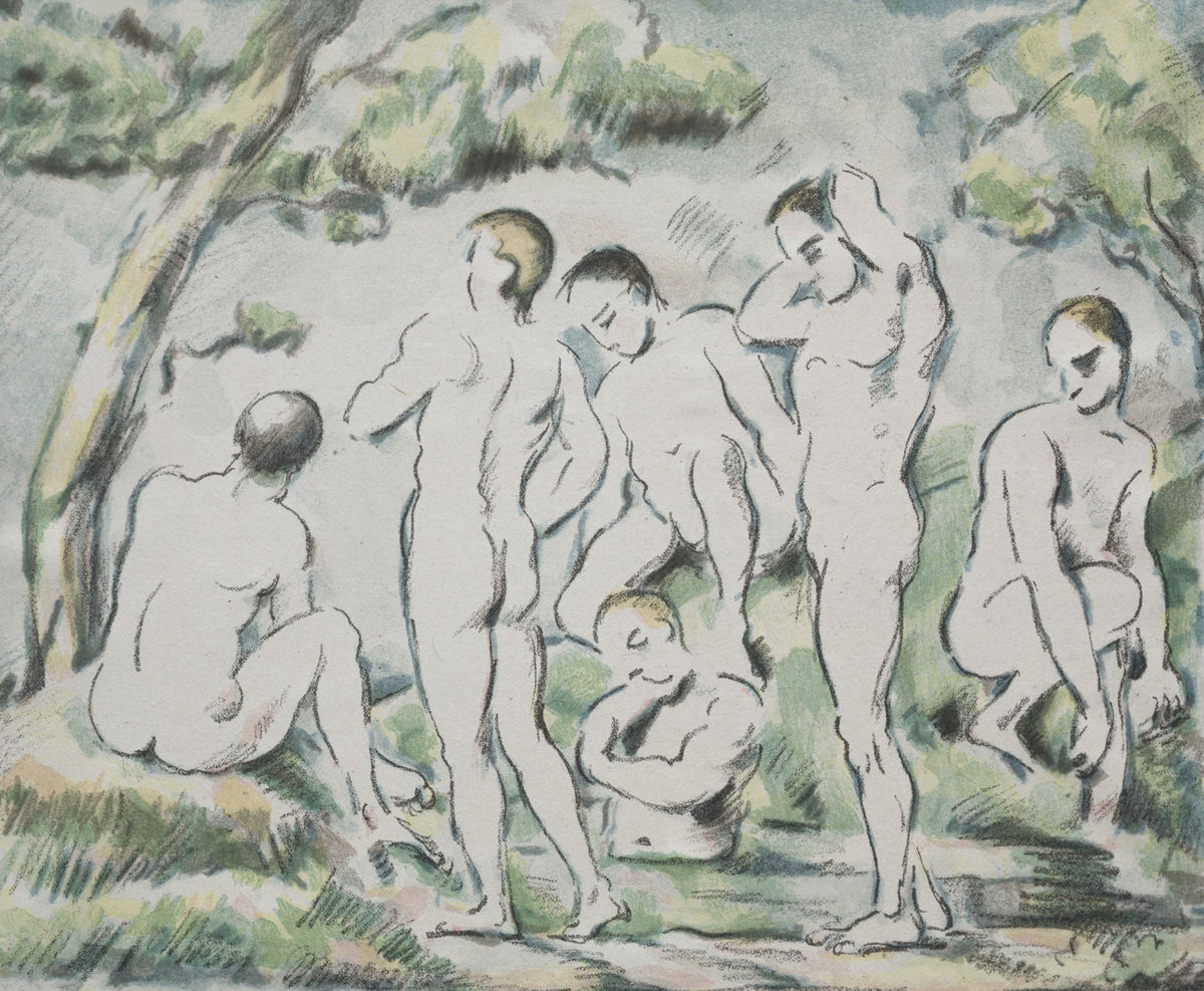 Large green and white Impressionist canvas print of The Bathers by Paul Cezanne