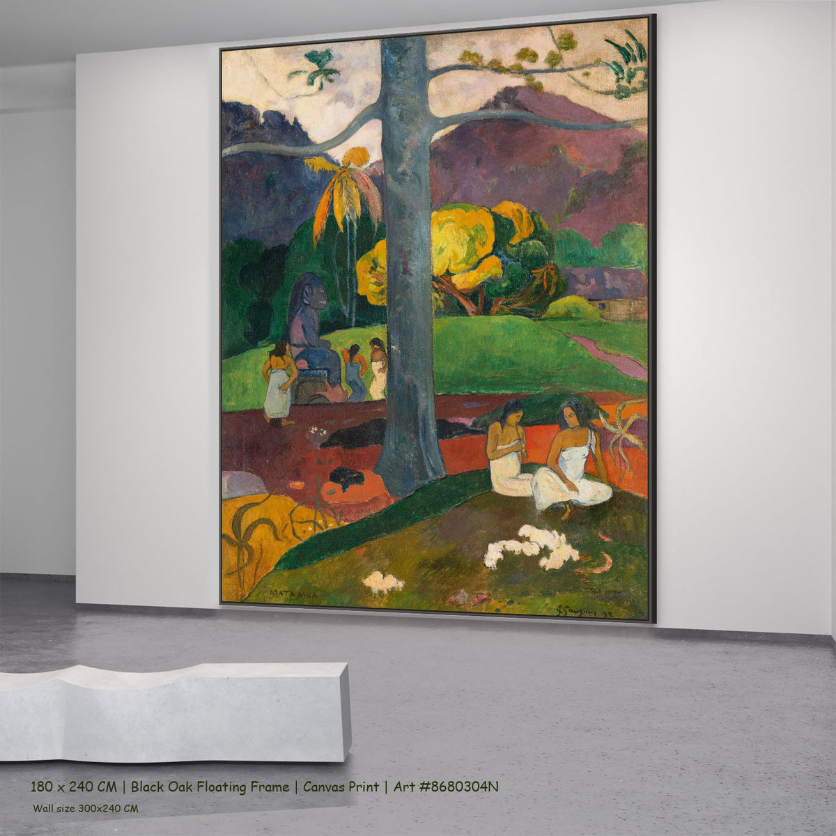 Mata Mua by Paul Gauguin in a black oak floating frame, large green and gold Impressionist canvas