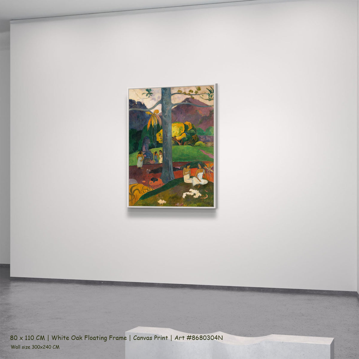 Mata Mua by Paul Gauguin in a white oak floating frame, large green and gold Impressionist canvas