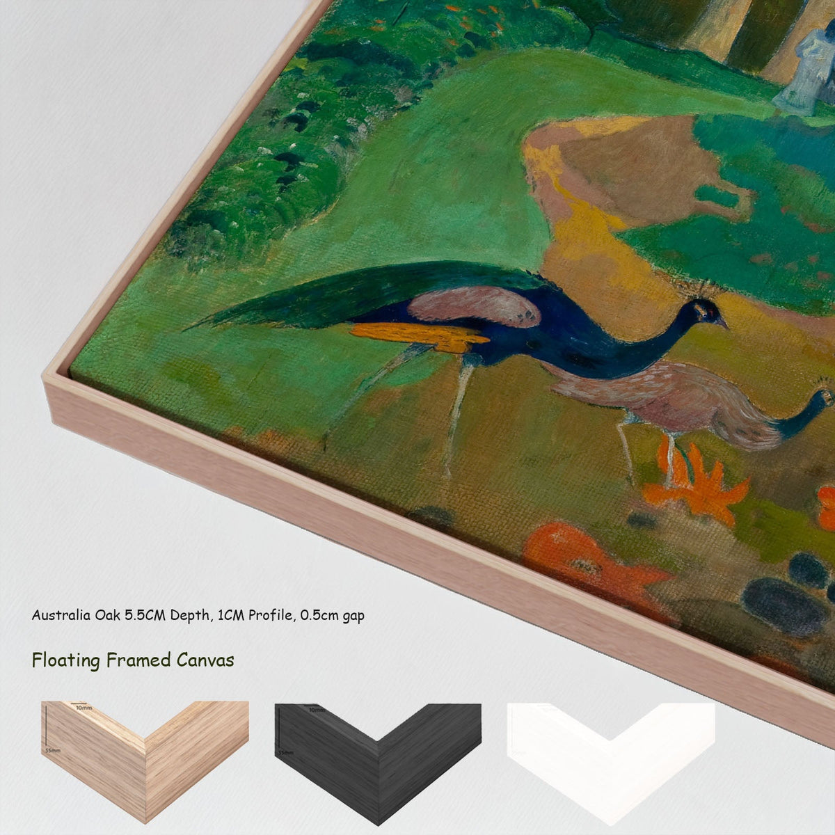 Matamoe by Paul Gauguin in a floating frame, large green and gold Impressionist canvas print