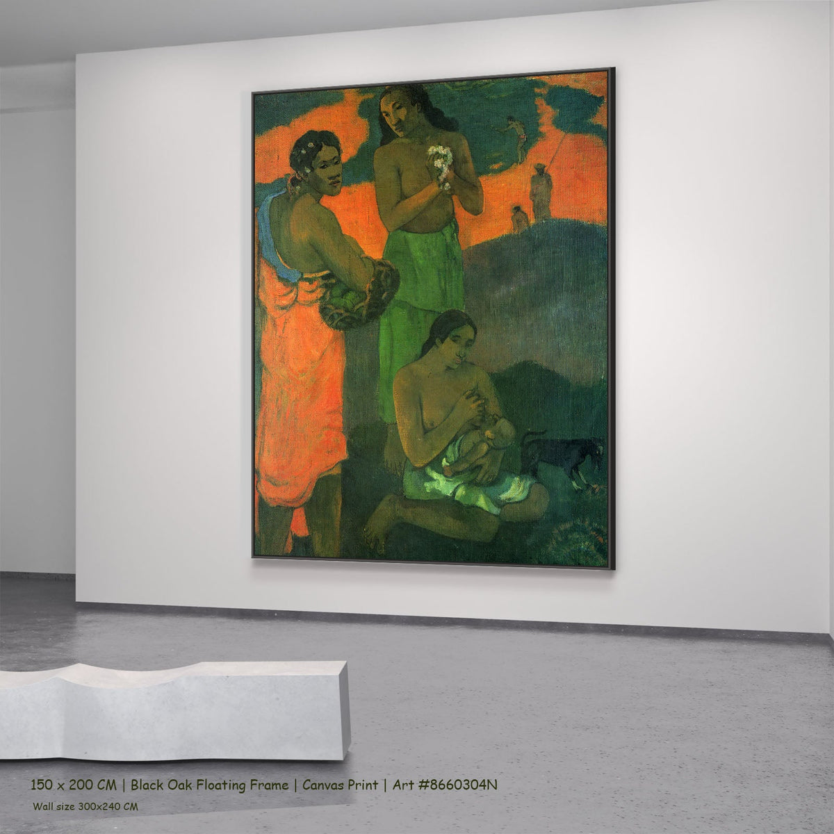 Maternity by Paul Gauguin in a black oak floating frame, large green and orange Impressionist canvas