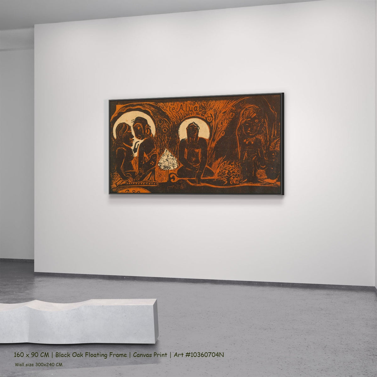 Te atua, from the Noa Noa by Paul Gauguin in a black oak floating frame, large brown and orange Symbolist canvas