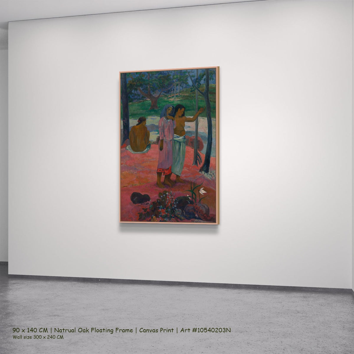 The Call by Paul Gauguin in a natural oak floating frame, large pink and green Symbolist canvas