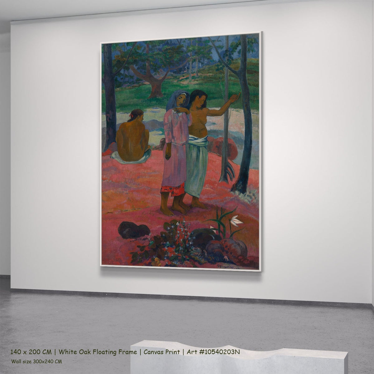 The Call by Paul Gauguin in a white oak floating frame, large pink and green Symbolist canvas