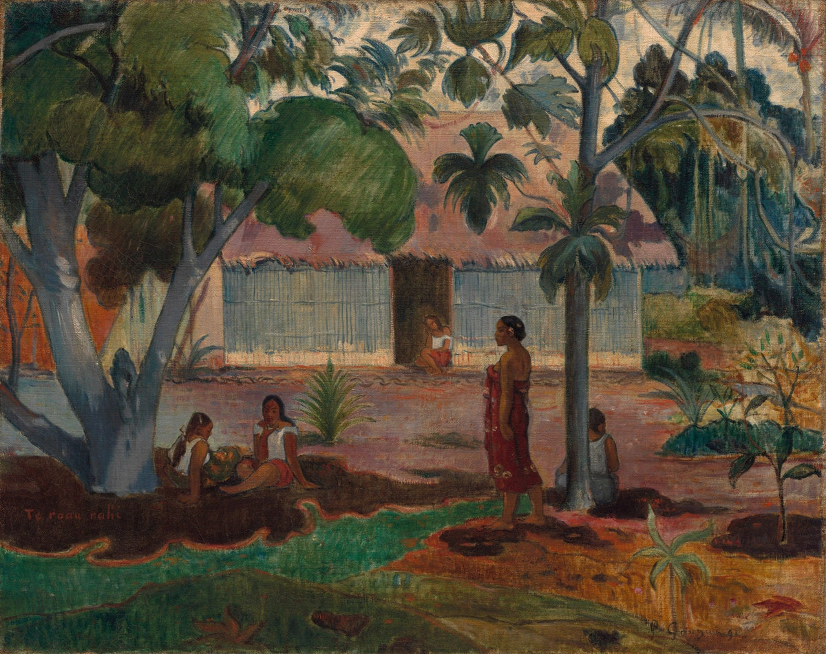 Large green and pink Symbolist canvas print of The Large Tree by Paul Gauguin