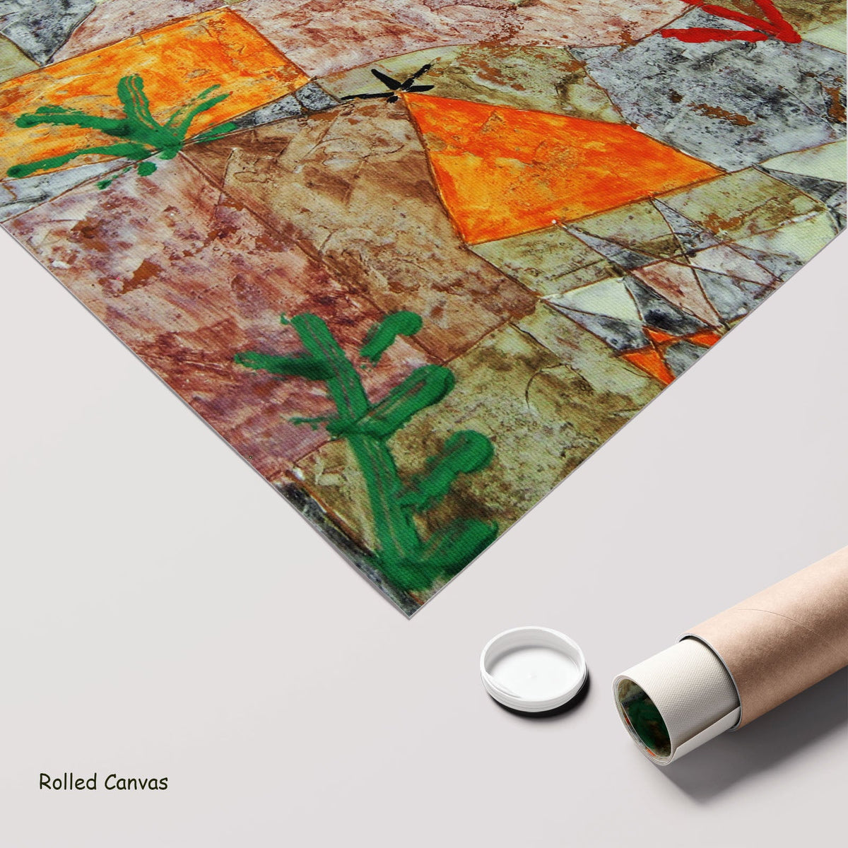 Garden with Hieroglyphs by Paul Klee as a large rolled brown and orange Geometric Abstract canvas print