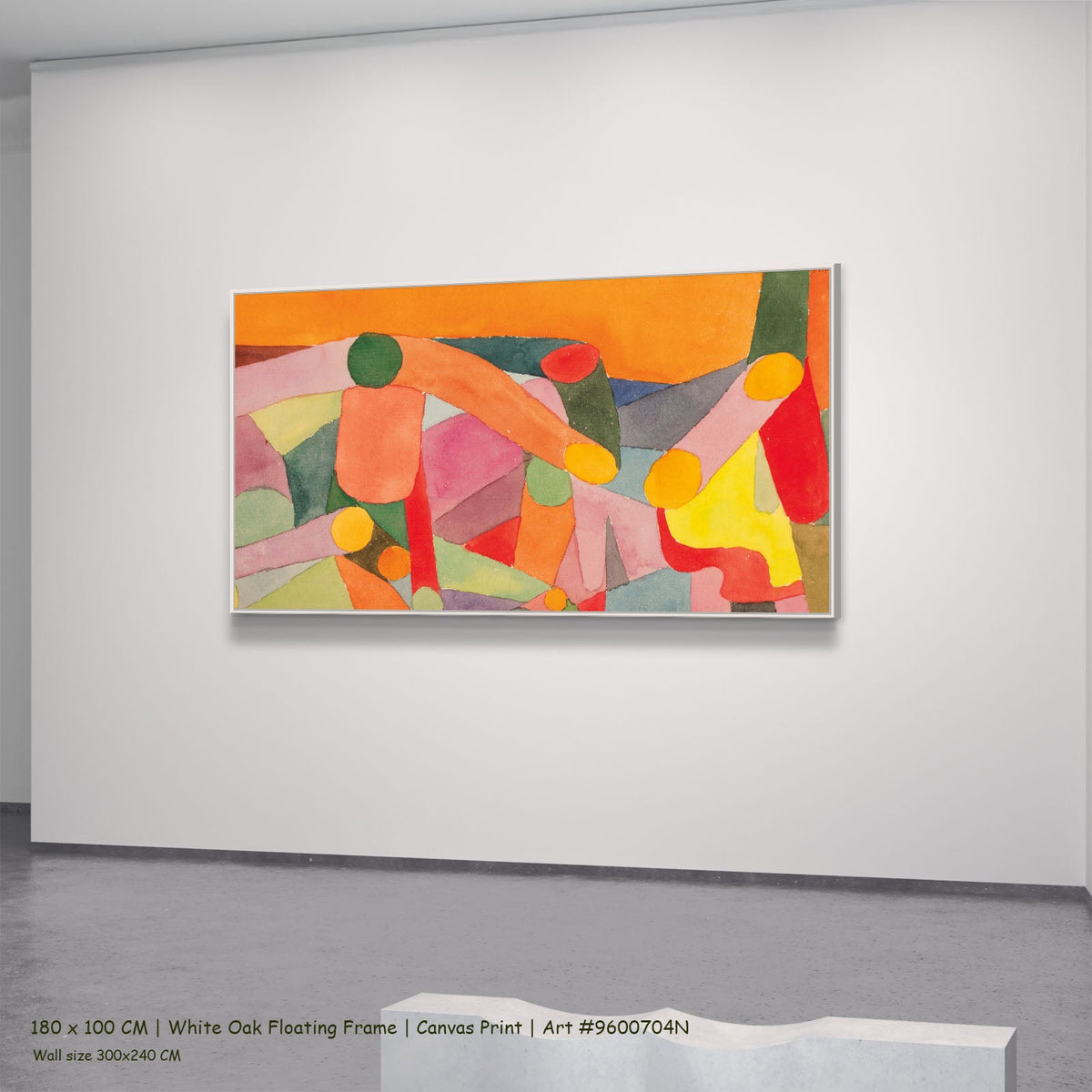Interlaced Figures on Orange by Paul Klee in a white oak floating frame, large orange and pink Modern Abstract canvas