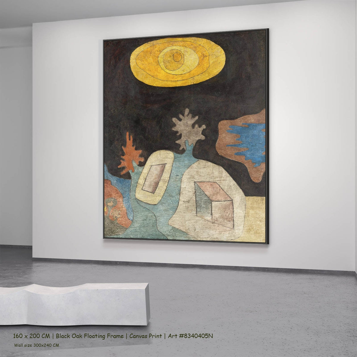 Paul Klee — Untitled (Sun-Eye over Landscape) Abstract canvas wall art in a black oak floating frame, 160 × 200 cm