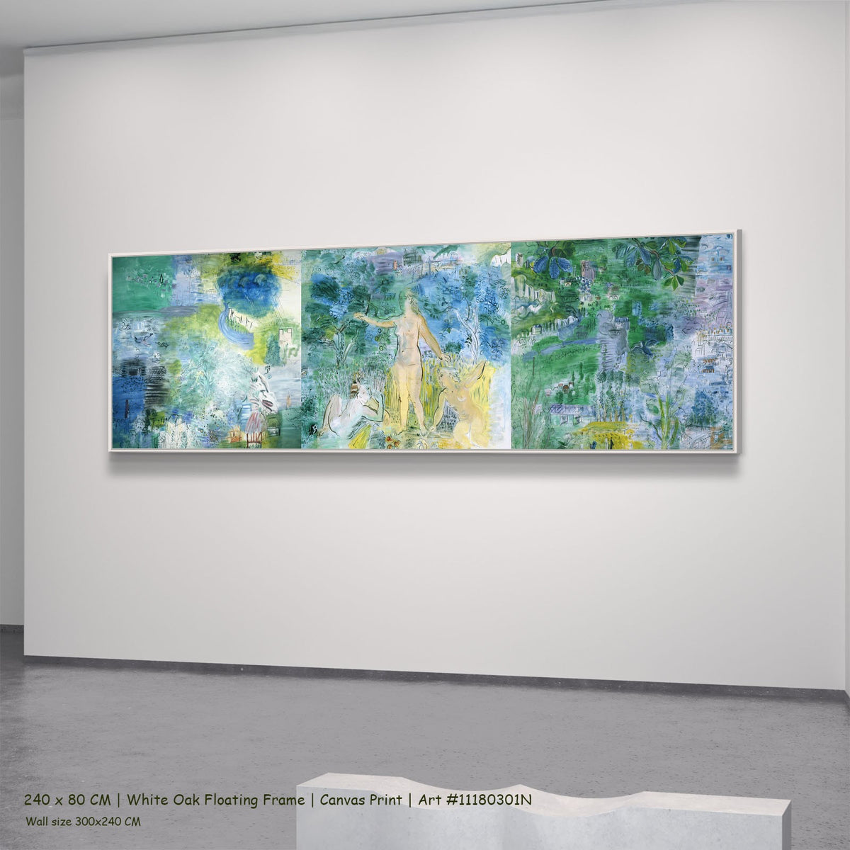 Le Cours de la Seine by Raoul Dufy in a white oak floating frame, large green and blue Fauvist canvas