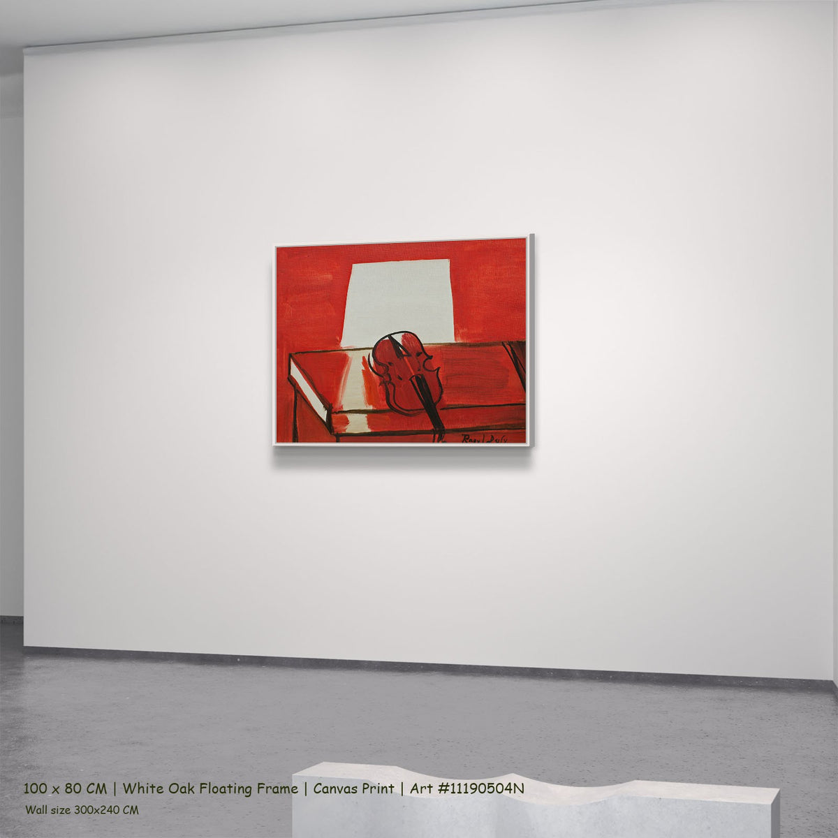 Le Violon rouge by Raoul Dufy in a white oak floating frame, large red and white Fauvist canvas