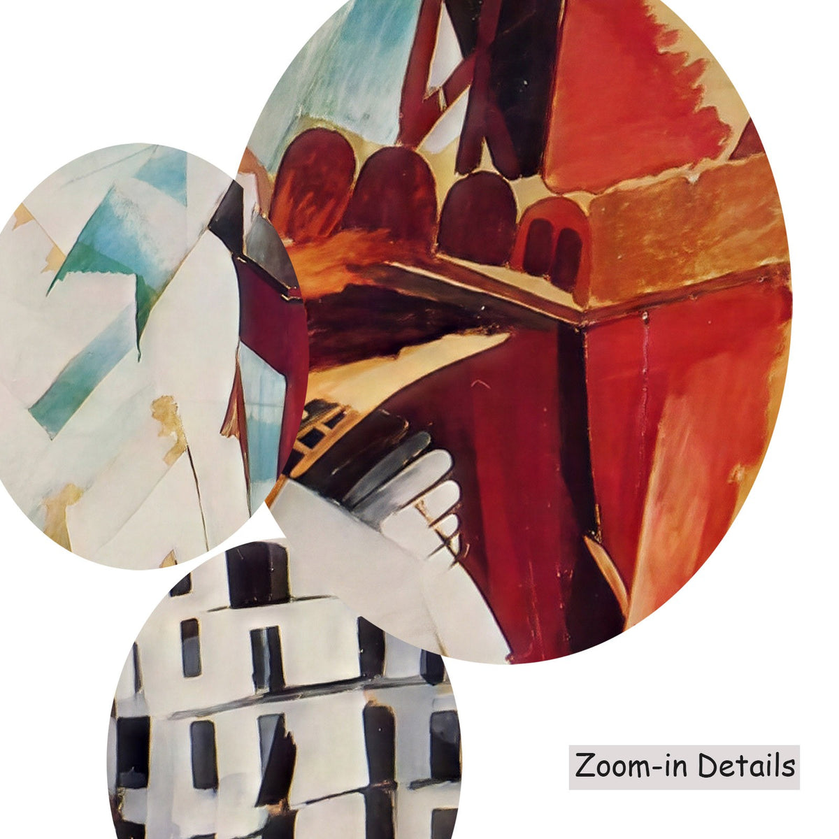 Close-up detail of the brushwork on Champs de Mars, the Red Tower, a large red and white Cubist canvas by Robert Delaunay