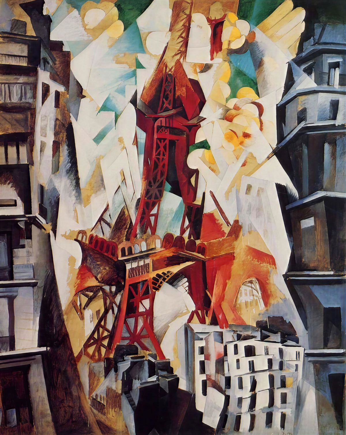 Large red and white Cubist canvas print of Champs de Mars, the Red Tower by Robert Delaunay