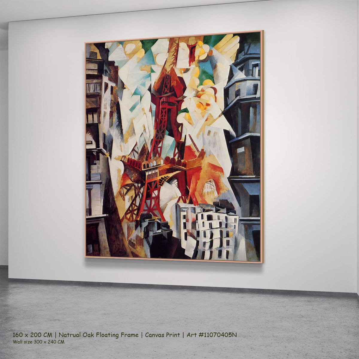 Champs de Mars, the Red Tower by Robert Delaunay in a natural oak floating frame, large red and white Cubist canvas