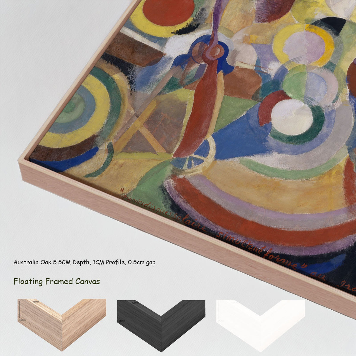 Hommage to Blériot by Robert Delaunay in a floating frame, large yellow and green Cubist Abstract canvas print