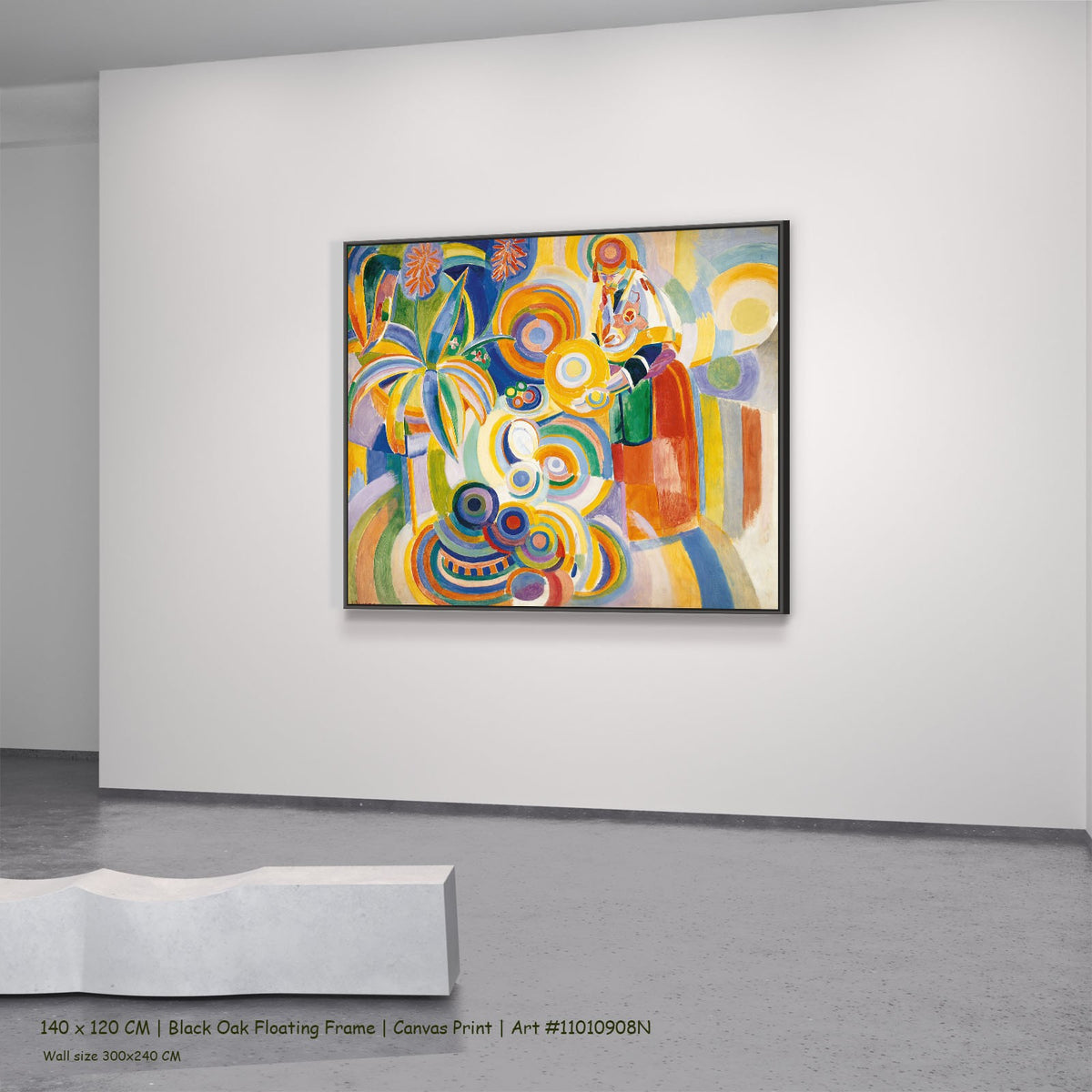 Portuguese Woman by Robert Delaunay in a black oak floating frame, large yellow and blue Cubist canvas
