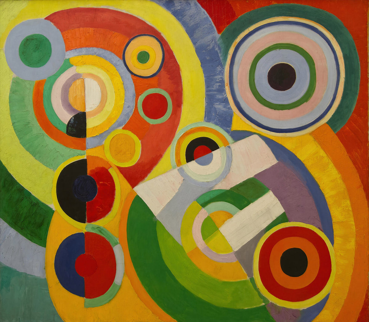 Large red and yellow Geometric Abstract canvas print of Rhythm, Joie de vivre by Robert Delaunay