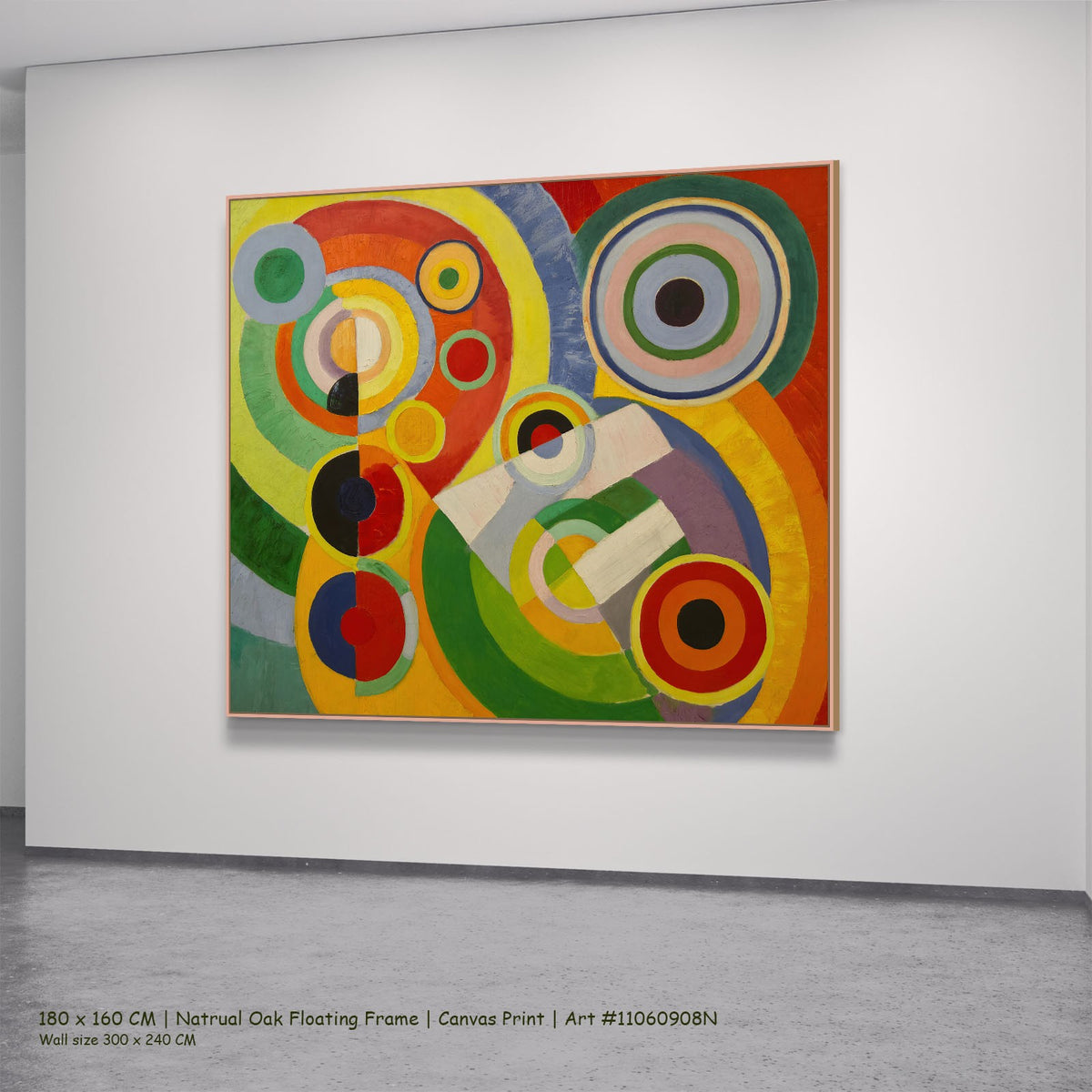 Rhythm, Joie de vivre by Robert Delaunay in a natural oak floating frame, large red and yellow Geometric Abstract canvas