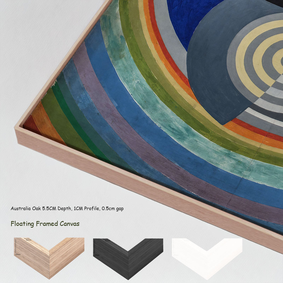 Rythme n°2, décoration pour le salon by Robert Delaunay in a floating frame, large blue and orange Abstract canvas print