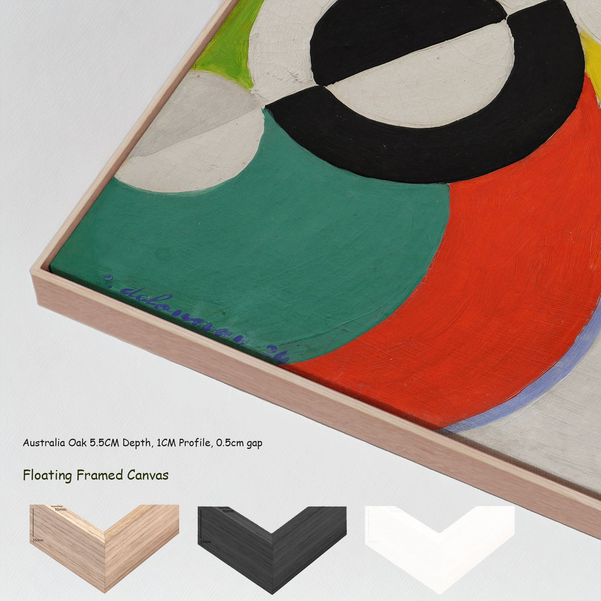 Rythme by Robert Delaunay in a floating frame, large olive and black Geometric Abstract canvas print