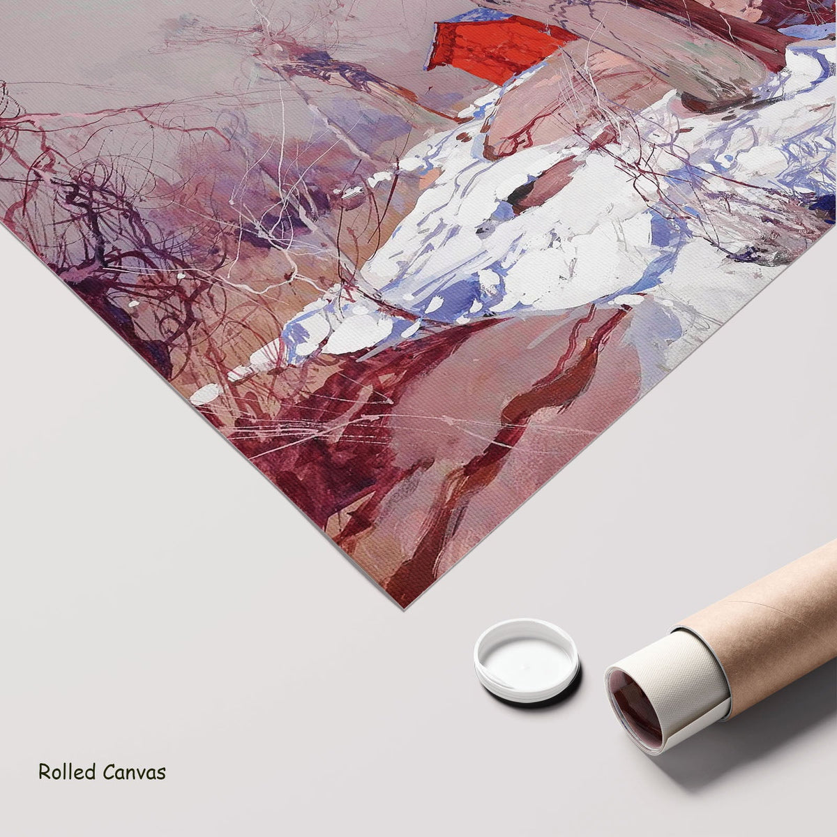 Early Spring by Stepan Kolesnikoff as a large rolled red and grey Impressionist canvas print