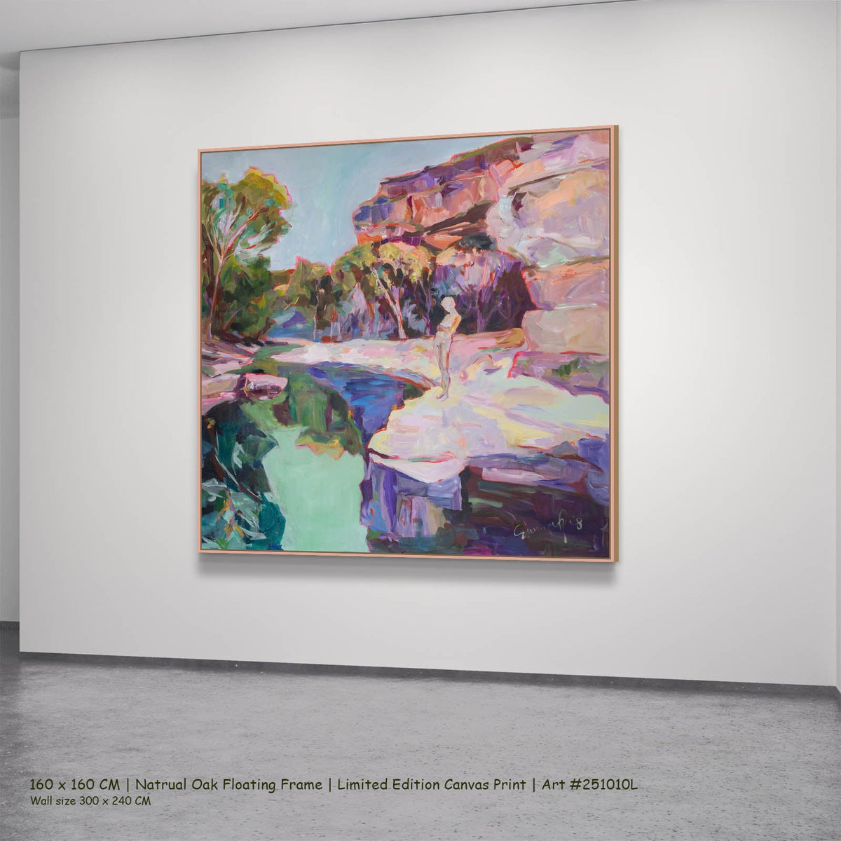 Summer Jiang — Contemplating Abstract canvas wall art in a natural oak floating frame, 160 × 160 cm