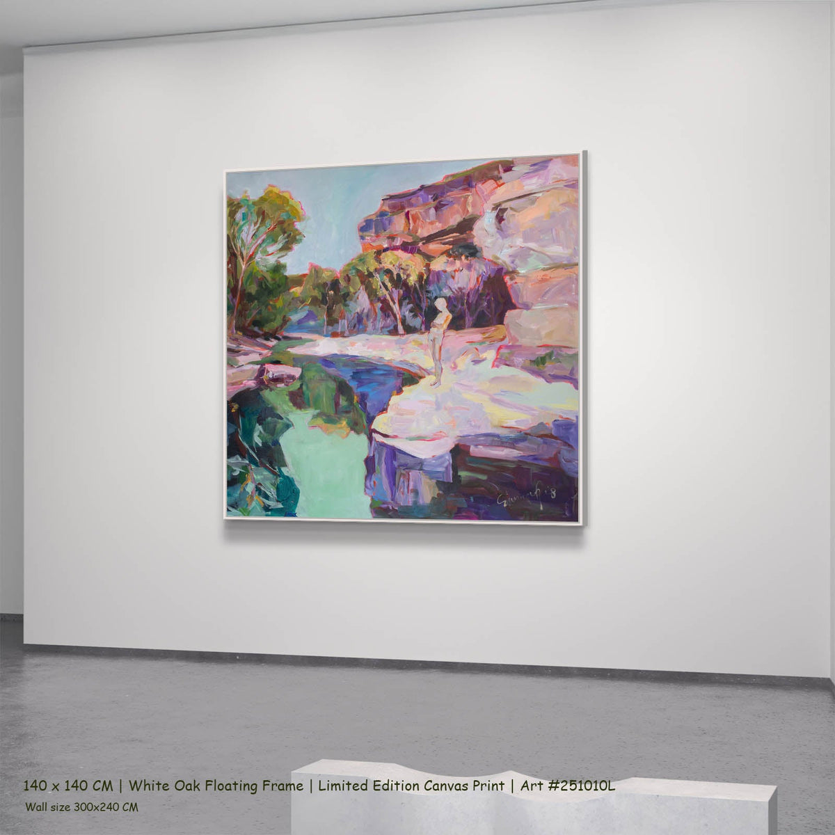 Summer Jiang — Contemplating Abstract canvas wall art in a white oak floating frame, 140 × 140 cm