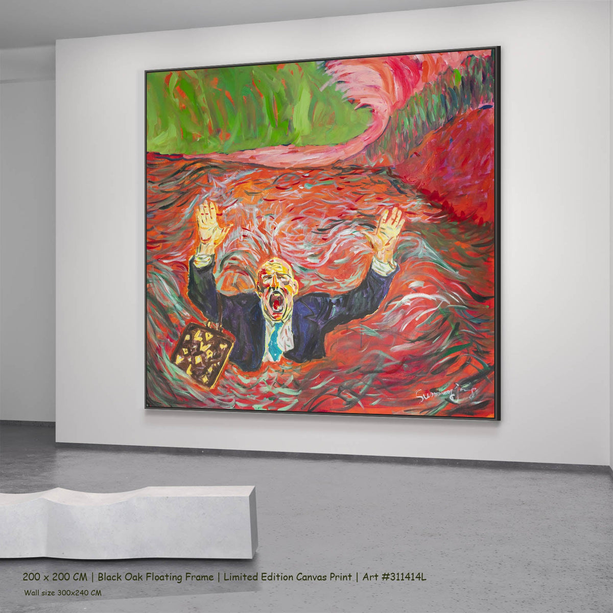 Summer Jiang — Drowning Dishonesty Contemporary canvas wall art in a black oak floating frame, 200 × 200 cm