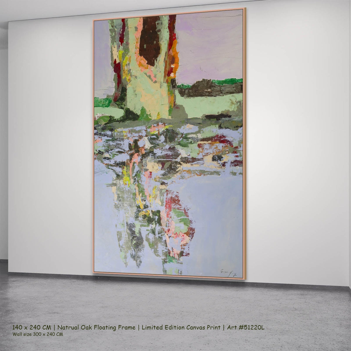 Summer Jiang — Forgotten Abstract canvas wall art in a natural oak floating frame, 140 × 240 cm