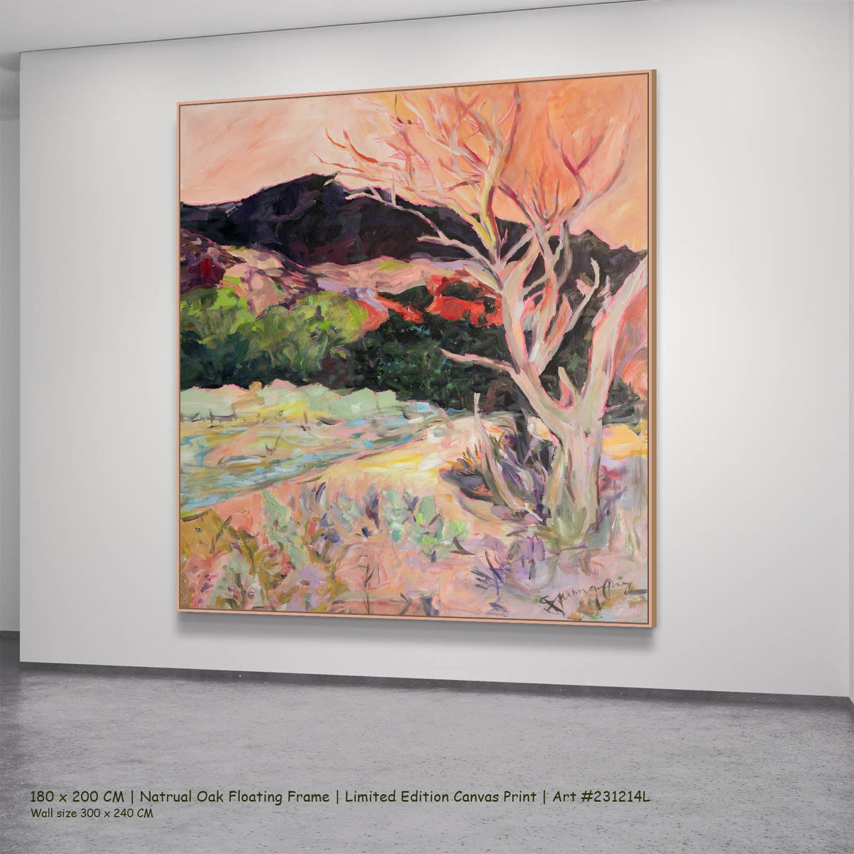 Summer Jiang — Quiet Grace Abstract canvas wall art in a natural oak floating frame, 180 × 200 cm