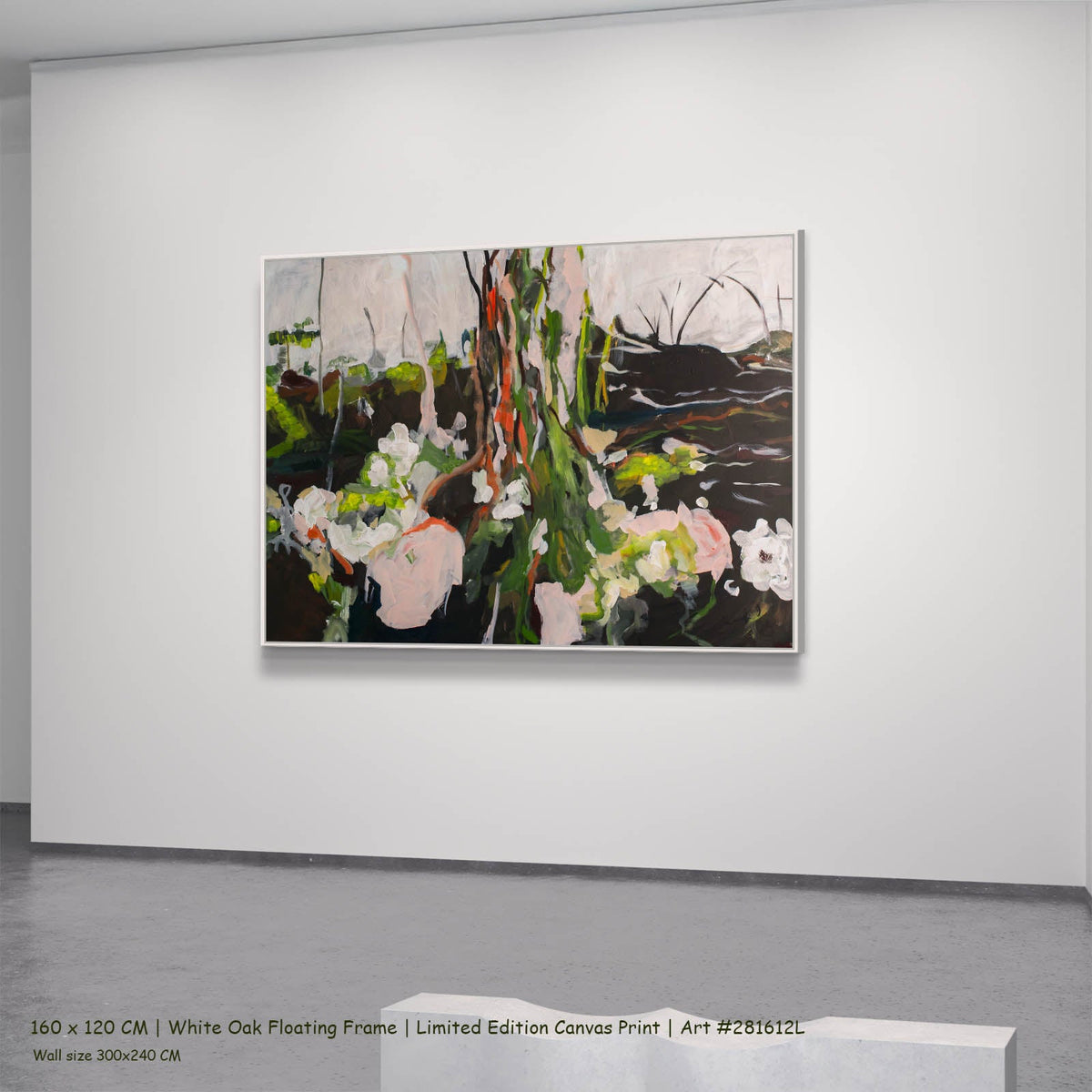 Summer Jiang — Rooted Presence Abstract canvas wall art in a white oak floating frame, 160 × 120 cm