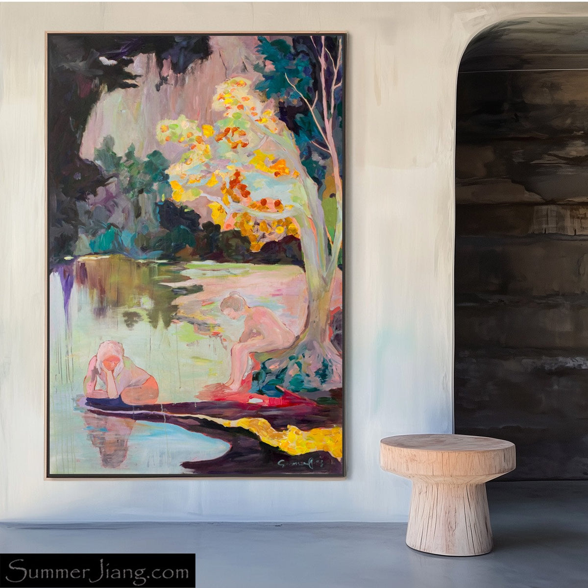 Soundless Large Abstract canvas wall art styled in a room setting by Summer Jiang