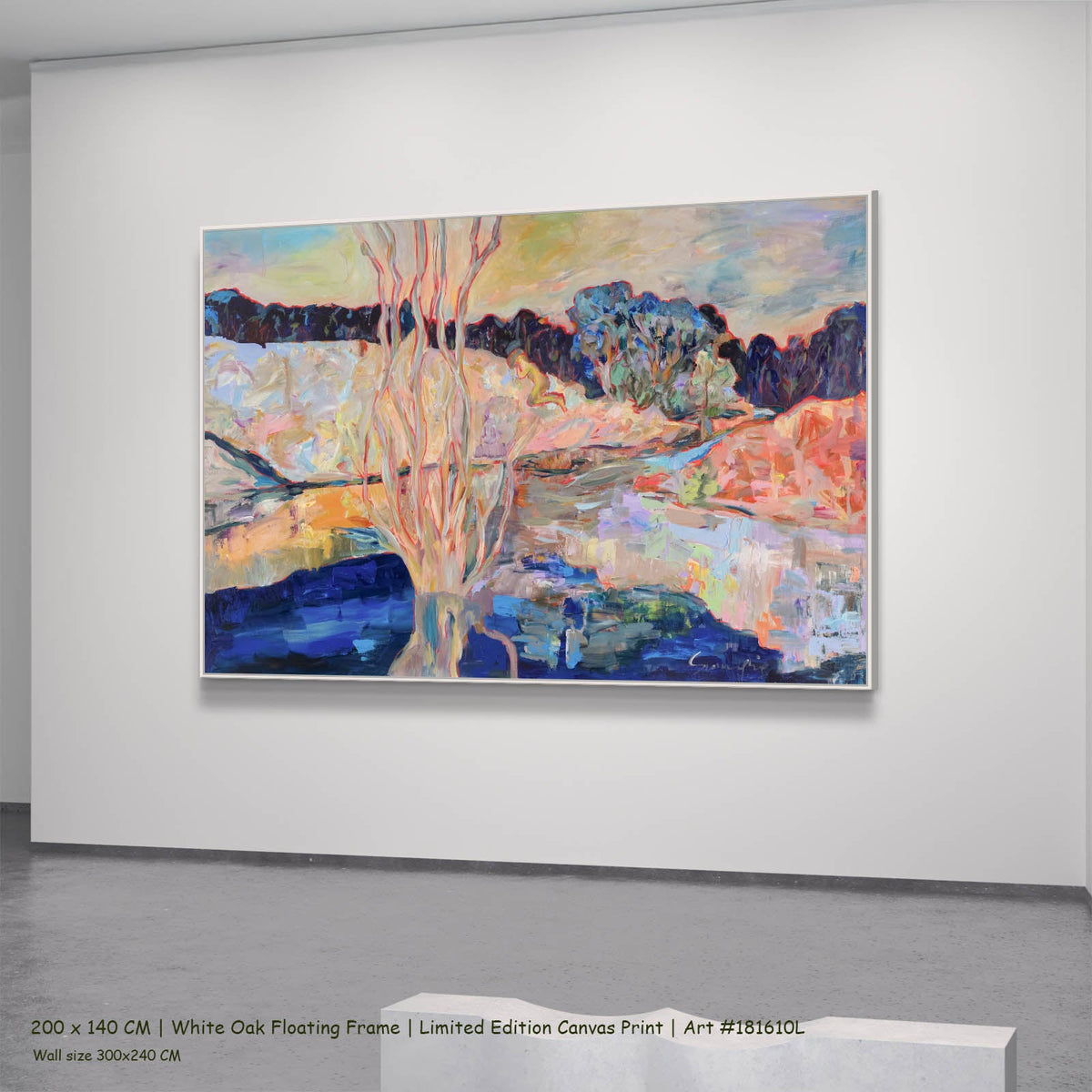 Summer Jiang — The Pause Modern canvas wall art in a white oak floating frame, 200 × 140 cm