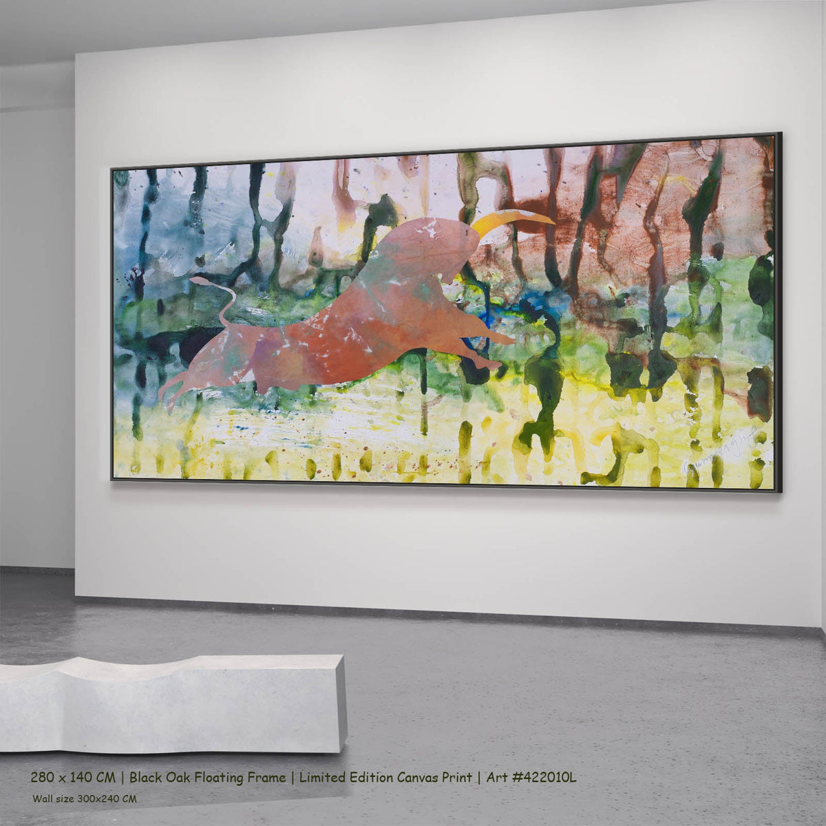 Summer Jiang — Unbreakable Abstract canvas wall art in a black oak floating frame, 280 × 140 cm