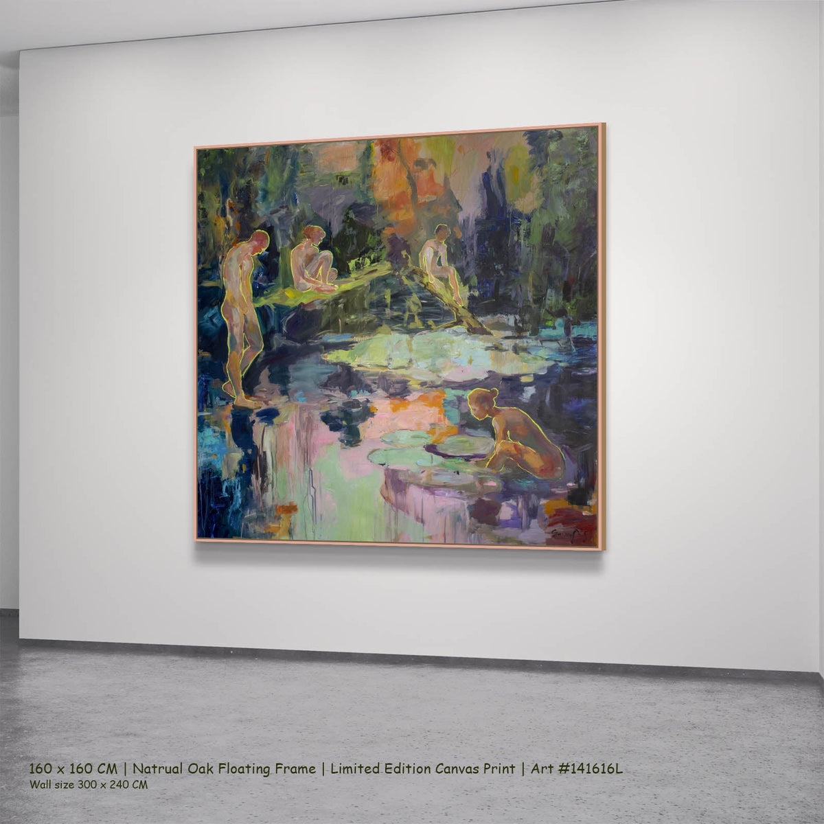 Summer Jiang — We Exist Modern canvas wall art in a natural oak floating frame, 160 × 160 cm