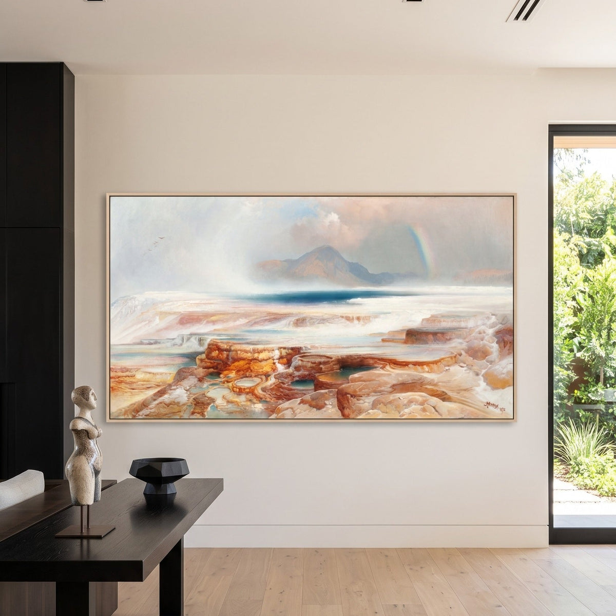 Thomas Moran | Large White Orange Landscape Canvas Wall Art | Hot Springs of the Yellowstone — room photo 2