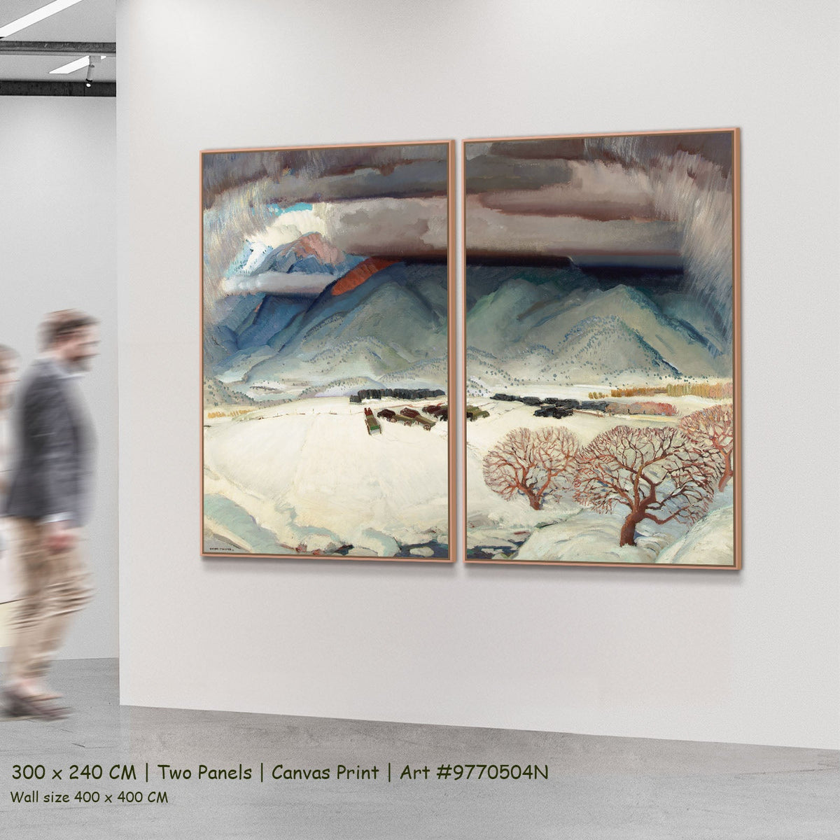 Winter Funeral by Victor Higgins as a large two-panel blue and grey Landscape canvas set