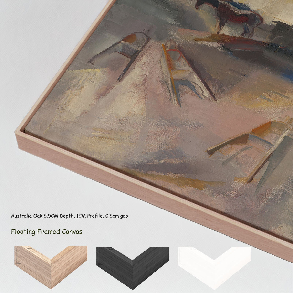 Quarry by Vilmos Aba-Novák in a floating frame, large gold and pink Modernist canvas print