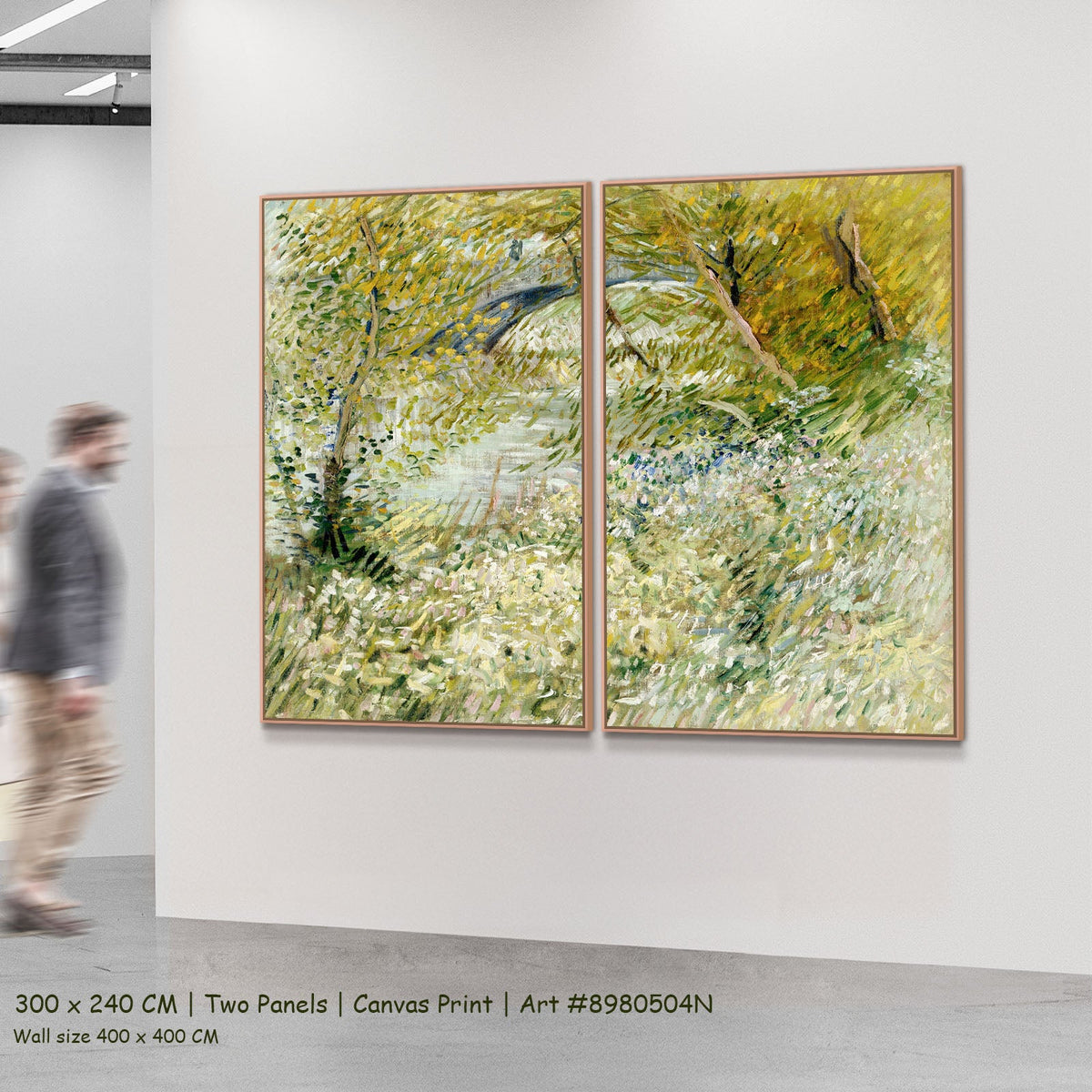 Banks of the Seine with Pont by Vincent van Gogh as a large two-panel green and white Impressionist canvas set