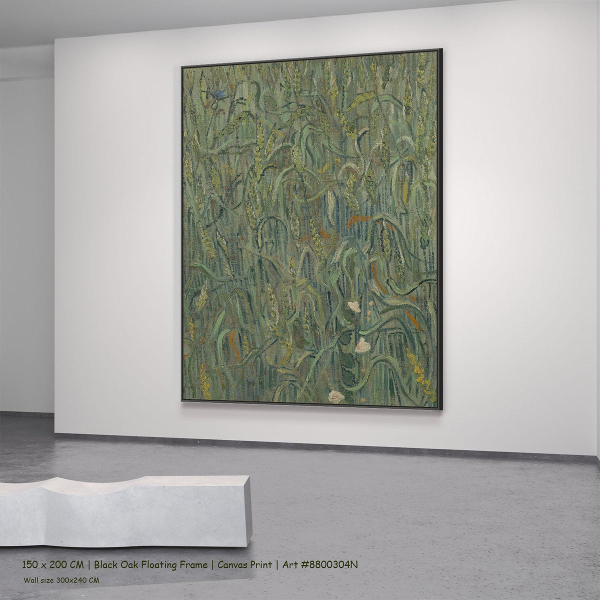 Ears of Wheat by Vincent van Gogh in a black oak floating frame, large green Impressionist canvas