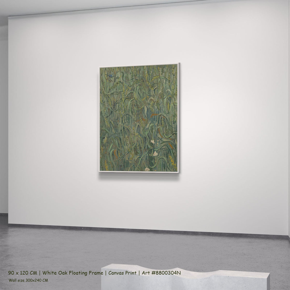 Ears of Wheat by Vincent van Gogh in a white oak floating frame, large green Impressionist canvas