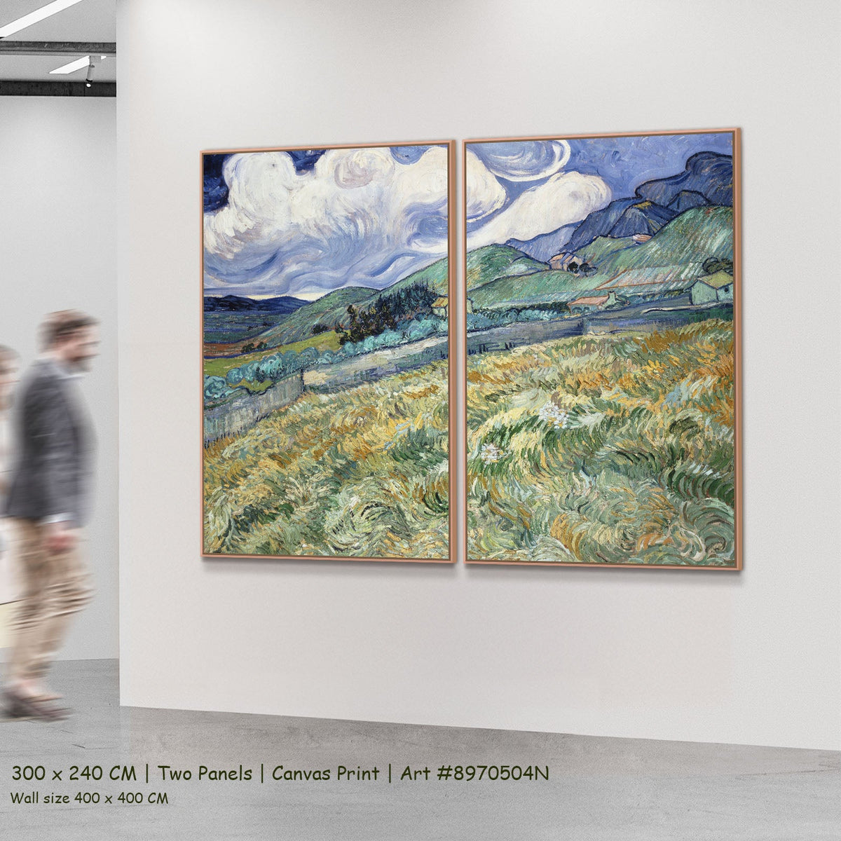 Landscape from Saint-Rémy by Vincent van Gogh as a large two-panel green and blue Impressionist canvas set