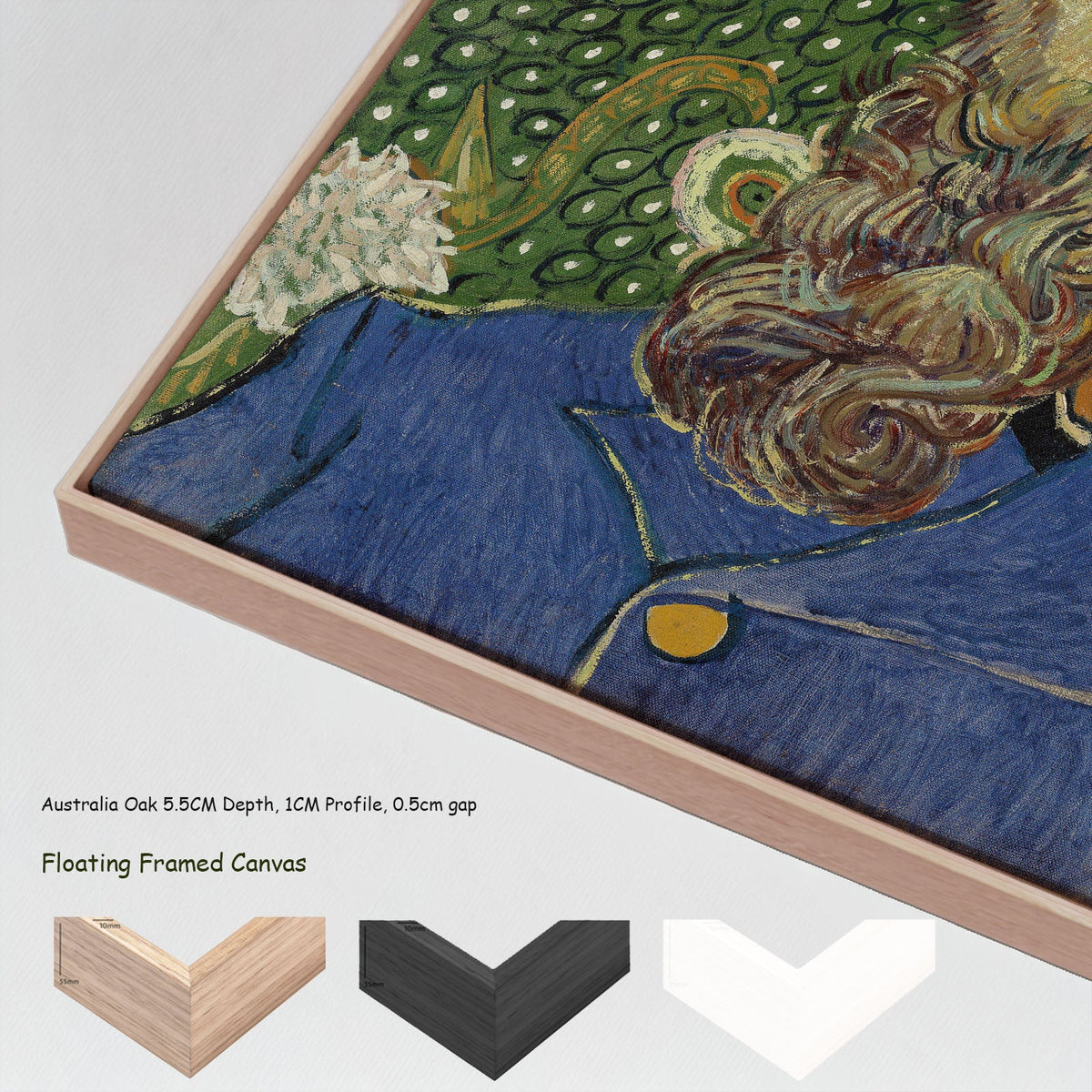 Portrait of Joseph Roulin by Vincent van Gogh in a floating frame, large green and blue Impressionist canvas print