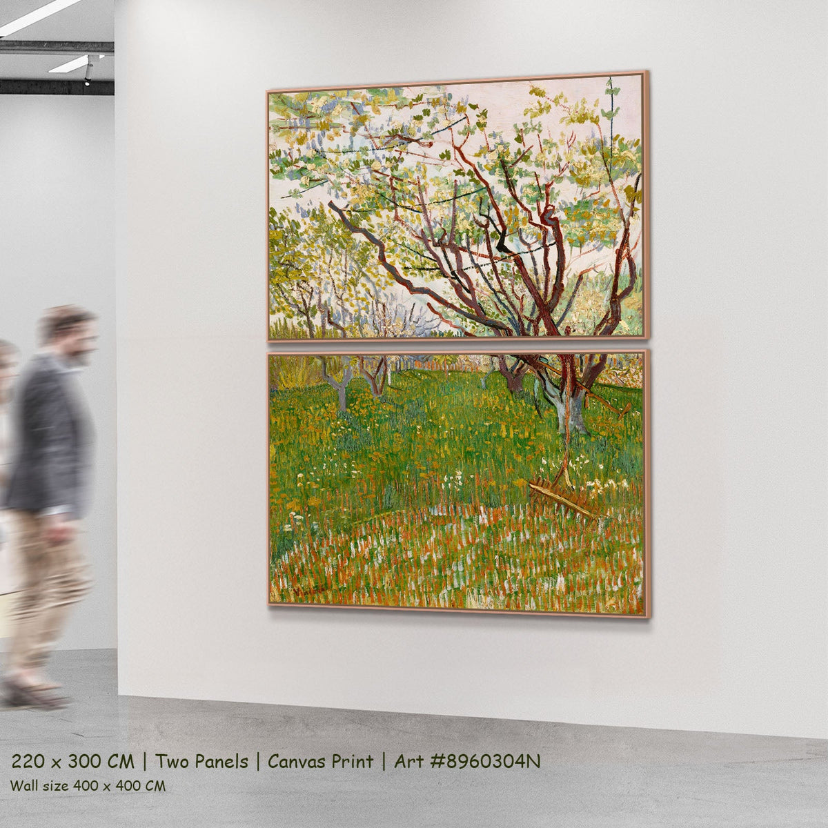 The Flowering Orchard by Vincent van Gogh as a large two-panel green and white Impressionist canvas set