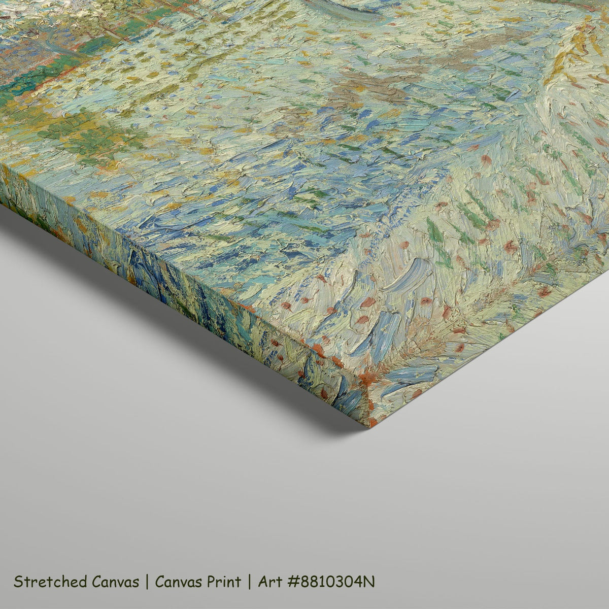 The Pink Peach Tree by Vincent van Gogh as a large stretched light blue and green Impressionist canvas print
