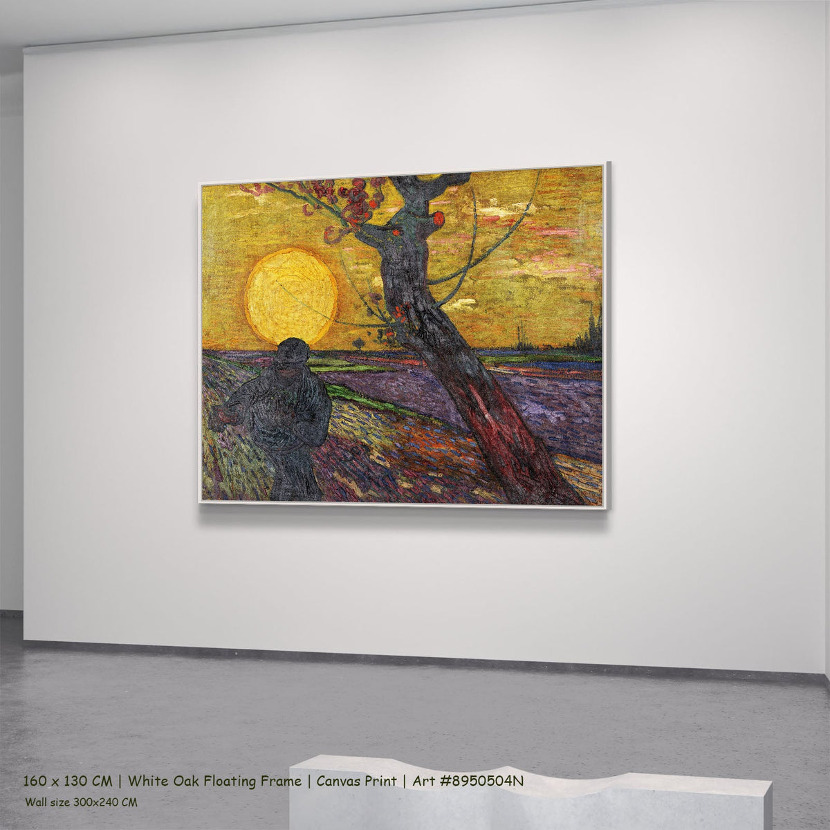The Sower by Vincent van Gogh in a white oak floating frame, large gold and purple Impressionist canvas