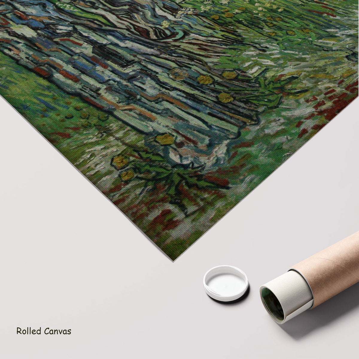 Tree Trunks in the Grass by Vincent van Gogh as a large rolled green and grey Impressionist canvas print