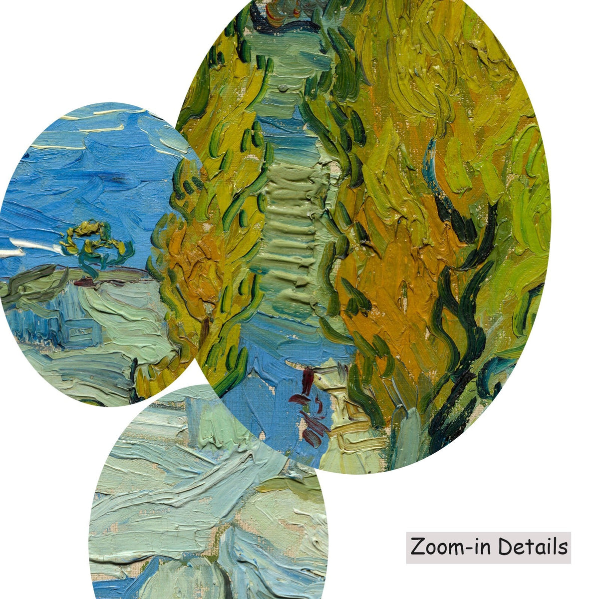 Vincent van Gogh — Close-up detail of the brushwork on Two Poplars in the Alpilles near, a large blue and yellow…