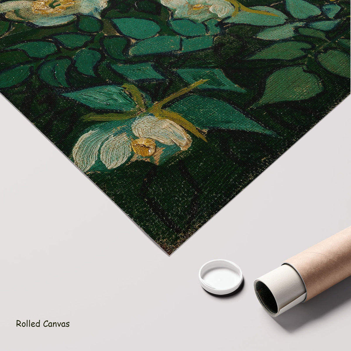 Wild Roses by Vincent van Gogh as a large rolled green and olive Impressionist canvas print